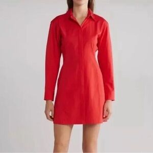 Theory Grenadine Downing Red Midi 100% Cotton Dress in a size 0.